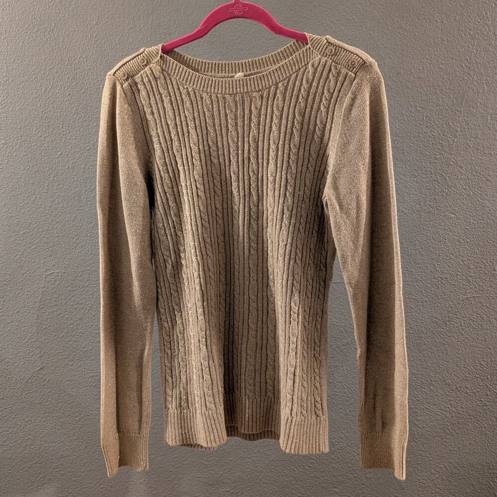 Wome's Banana Republic Gold Metallic Cable Knit Boatneck Sweater Sz M